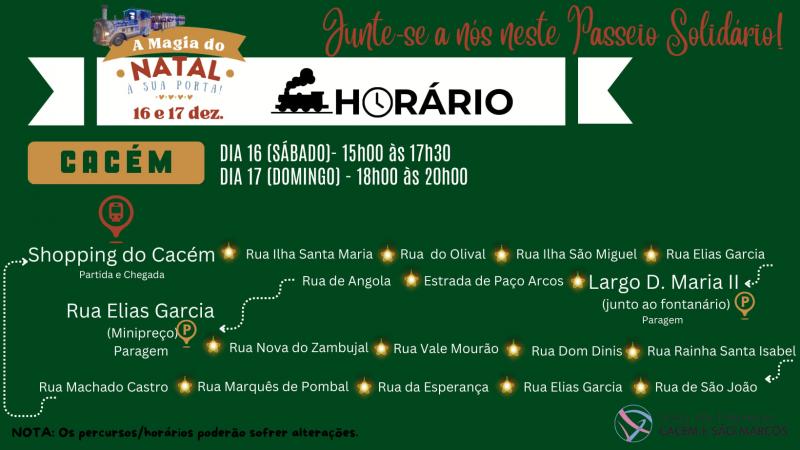 Comboio de Natal Solidário - Percursos e horários dia 16 e 17 de dezembro