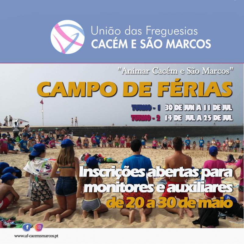 Estão abertas as inscrições para monitores e auxiliares para o Campo de Férias "Animar Cacém e São Marcos" Estão abertas as inscrições para monitores e auxiliares para o Campo de Férias "Animar Cacém e São Marcos"