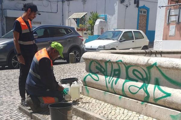 Limpeza de tags Fonte D. Maria II, no Cacém.